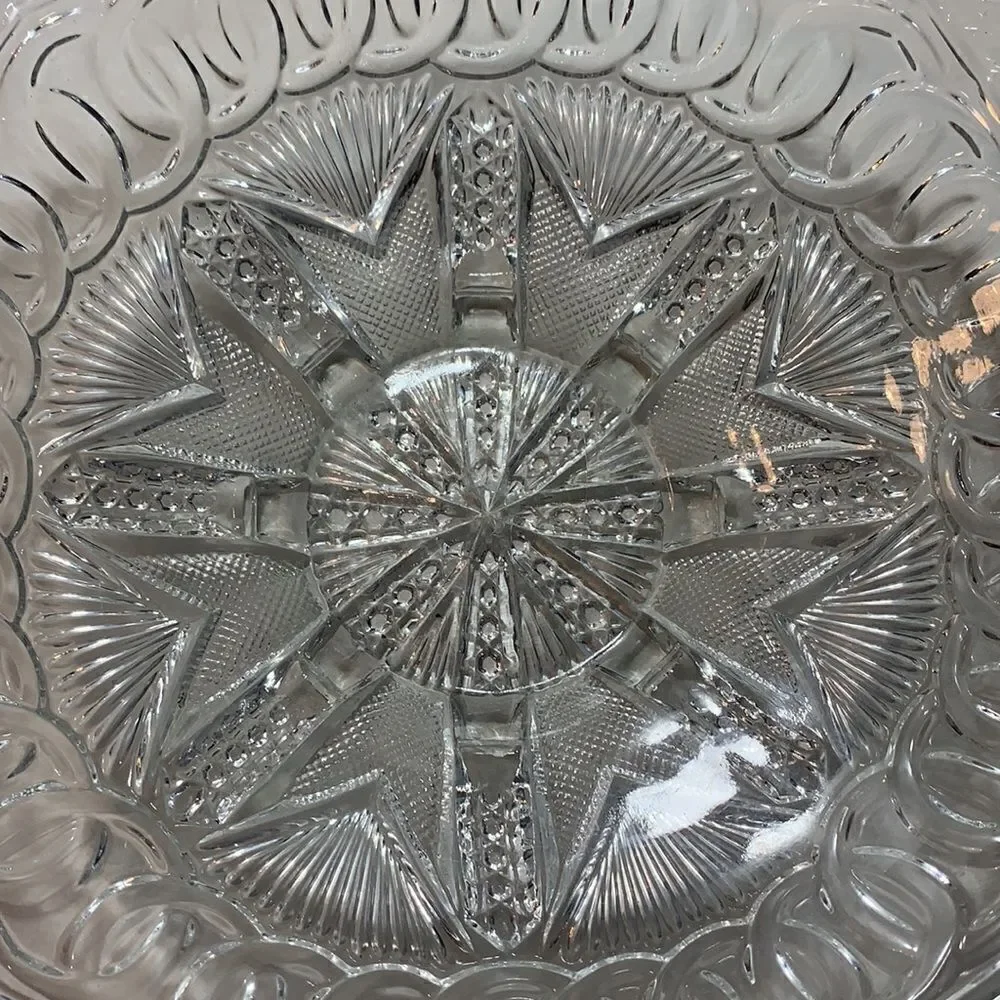 American Brilliant Period Vintage Scalloped Edge Cut Glass Crystal Serving Dish